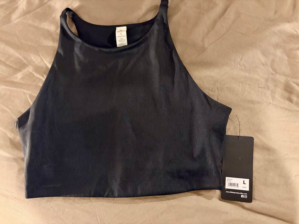 NWT 90 degree reflex black halter bra top Sz L